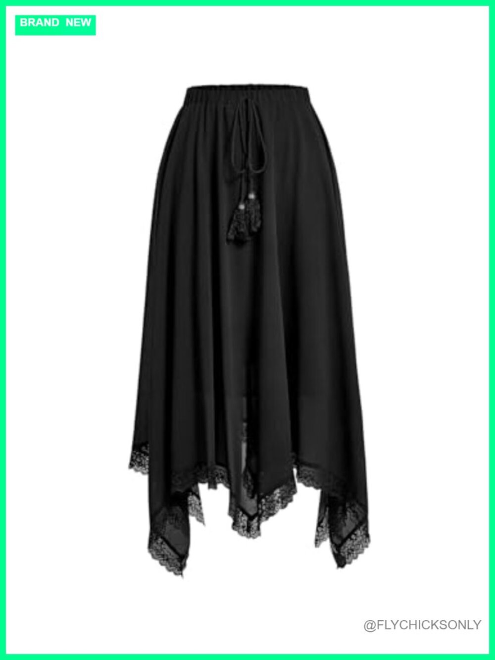 Western Boho Lace Trim Asymmetrical High Low Long Flowy Skirt